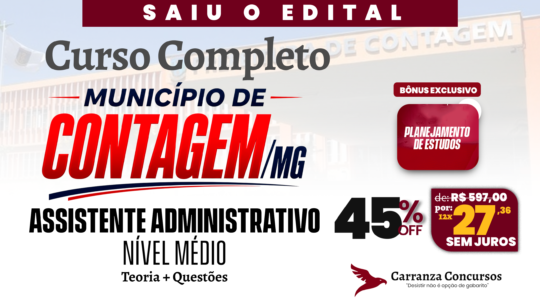 MUNICÍPIO DE CONTAGEM/MG - CURSO COMPLETO - Assistente Administrativo