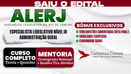 ALERJ - Curso Completo - Especialista Legislativo Nível III | Administração Geral (Nível Médio)