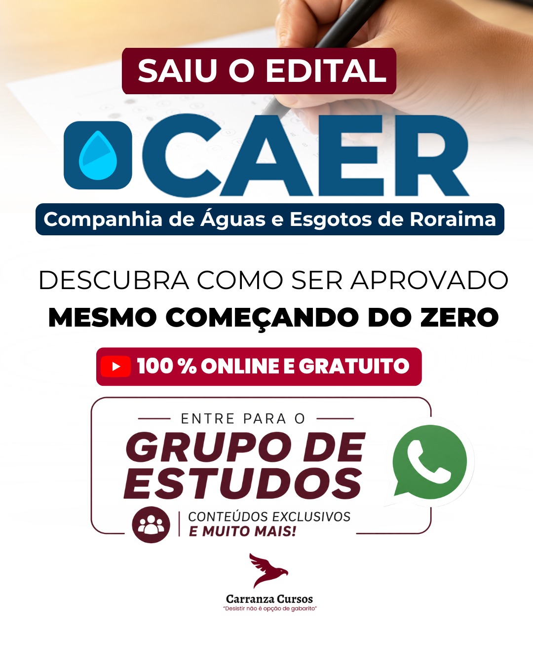 Saiu o edital CAER, Companhia de Águas e Esgotos de Roraima, Carranza Cursos