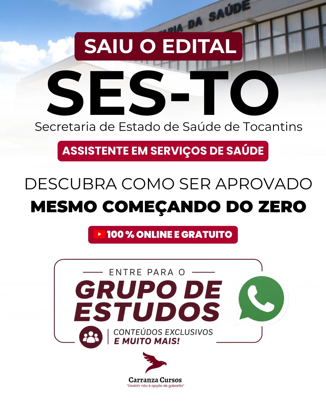 Saiu o edital SES-TO, Secretaria de Estado de Saúde de Tocantins, Assistente em Serviços de Saúde, Carranza Cursos