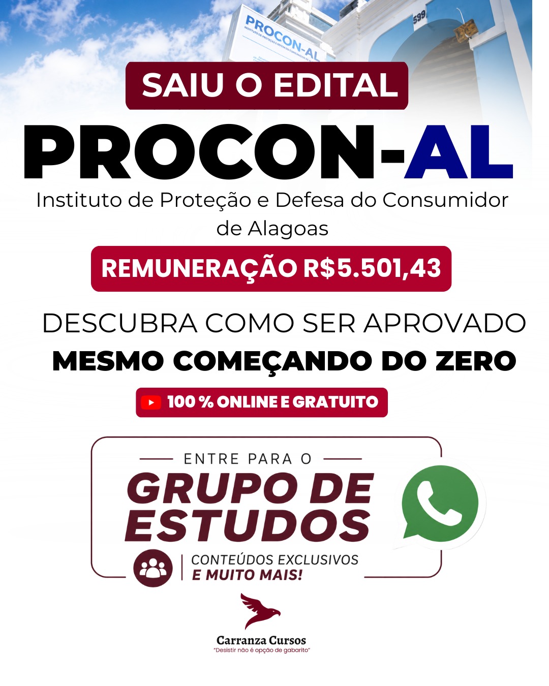 Saiu o edital PROCON-AL, Instituto de Proteção e Defesa do Consumidor de Alagoas, Carranza Cursos