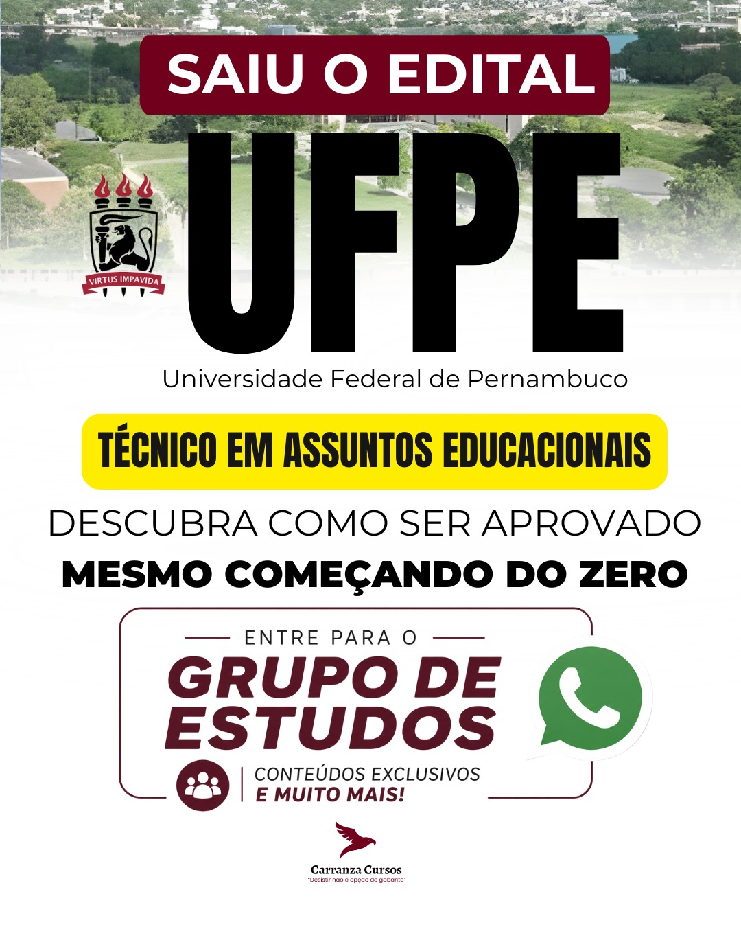 Saiu o edital UFPE, Universidade Federal de Pernambuco, Técnico em Assuntos Educacionais, Carranza Cursos